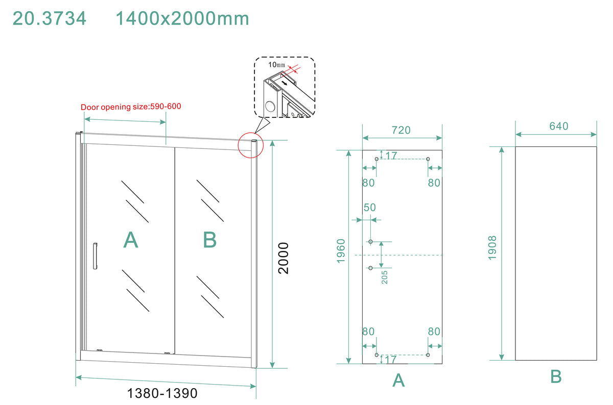 Eauskyline nis schuifdeur 1400 x 2000 x 8 mm nano helder glas/mat zwart