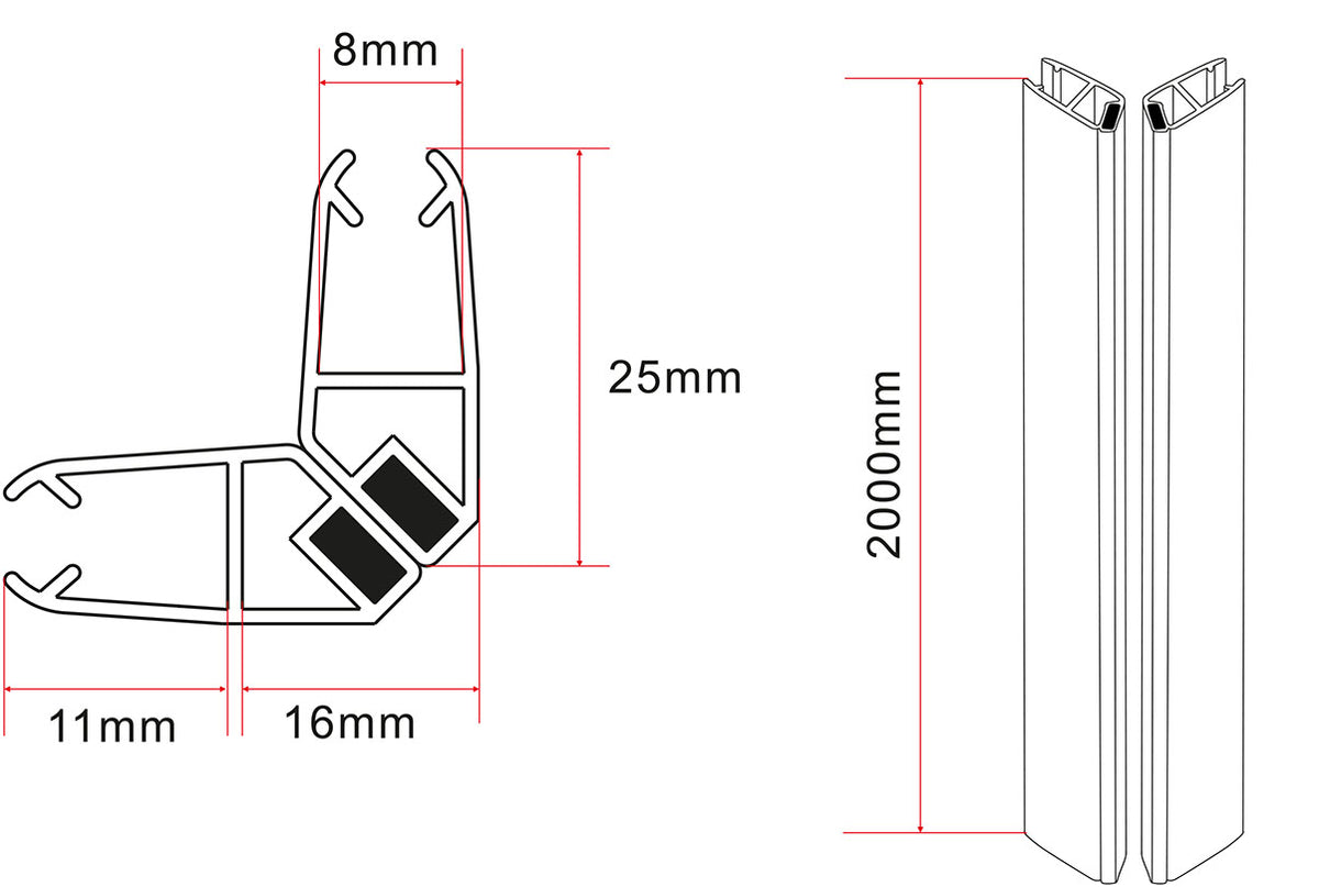 Eauskyline cabine magneetstrip 8mm zwart
