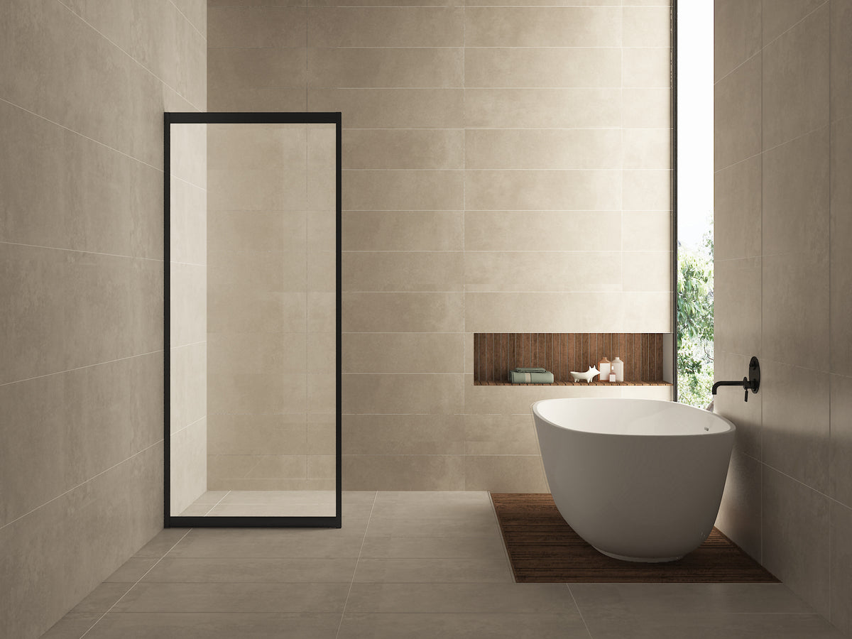 Eauskyline zijwand voor nis schuifdeur 800 x 2000 x 8 mm nano helder glas/mat zwart