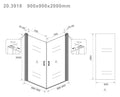 Eausalone cabine met 2 draaideuren 900 x 900 x 2000 x 8 mm nano helder glas/mat zwart