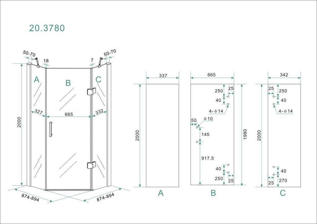 Eaupento cabine met 1 draaideur 900 x 900 x 2000 x 8 mm nano helder glas/chroom
