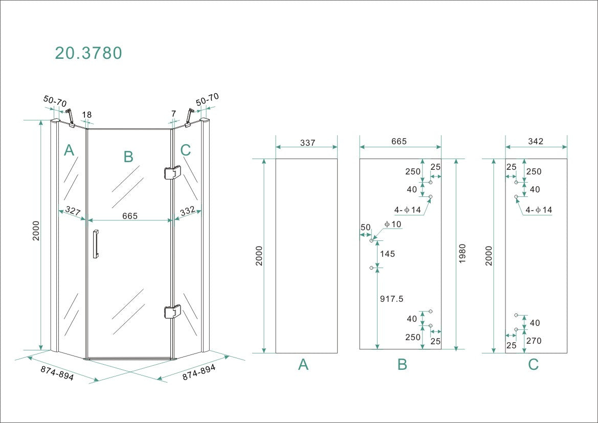 Eaupento cabine met 1 draaideur 900 x 900 x 2000 x 8 mm nano helder glas/chroom