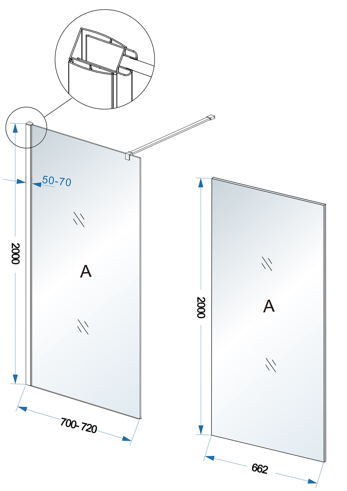 Eaucomfort inloopdouche 700 x 2000 x 10 mm nano helder glas/chroom