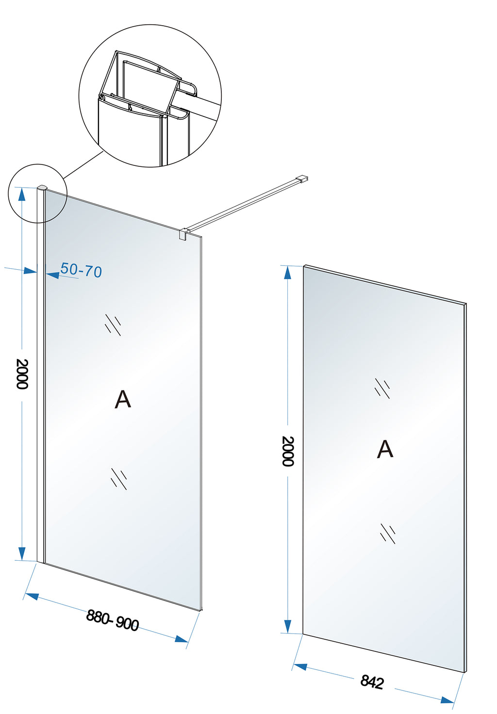 Eaucomfort inloopdouche 900 x 2000 x 10 mm nano helder glas/chroom