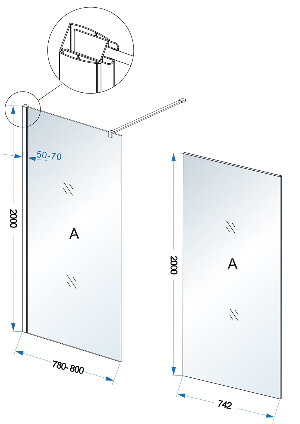 Eaucomfort inloopdouche 800 x 2000 x 10 mm nano helder glas/chroom