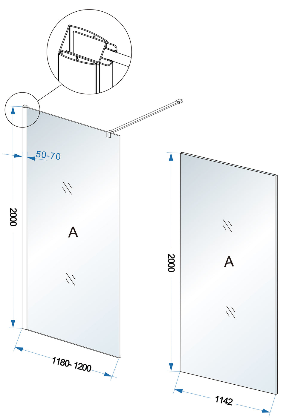 Eaucomfort inloopdouche 1200 x 2000 x 10 mm nano helder glas/chroom