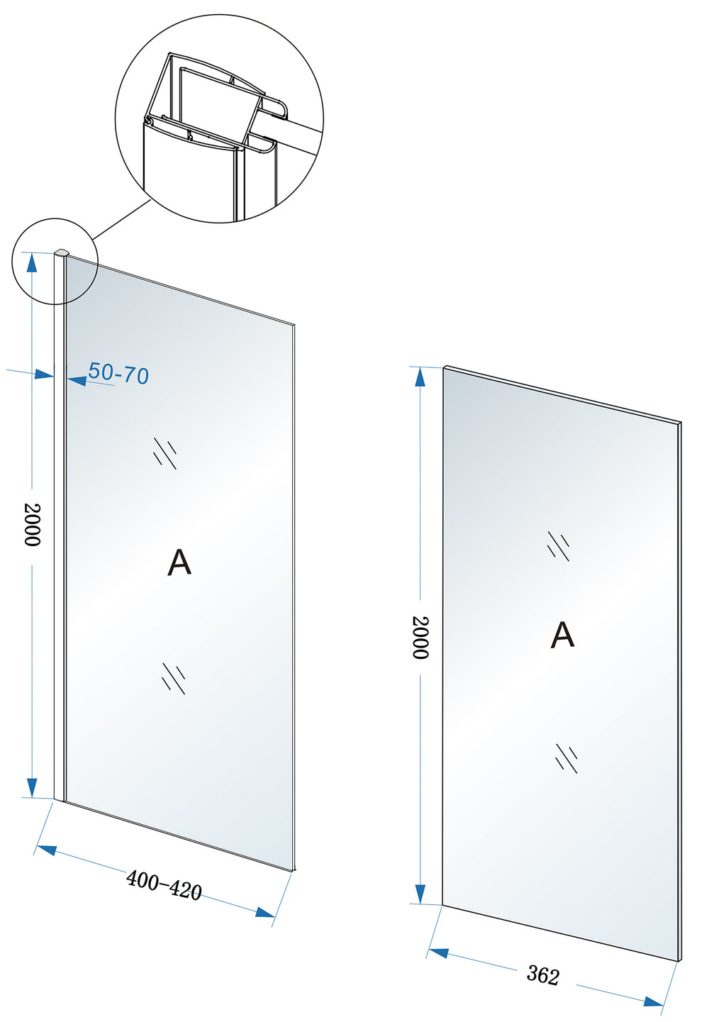 Eaucomfort zijwand met muurprofiel 400 x 2000 x 10 mm nano helder glas/chroom