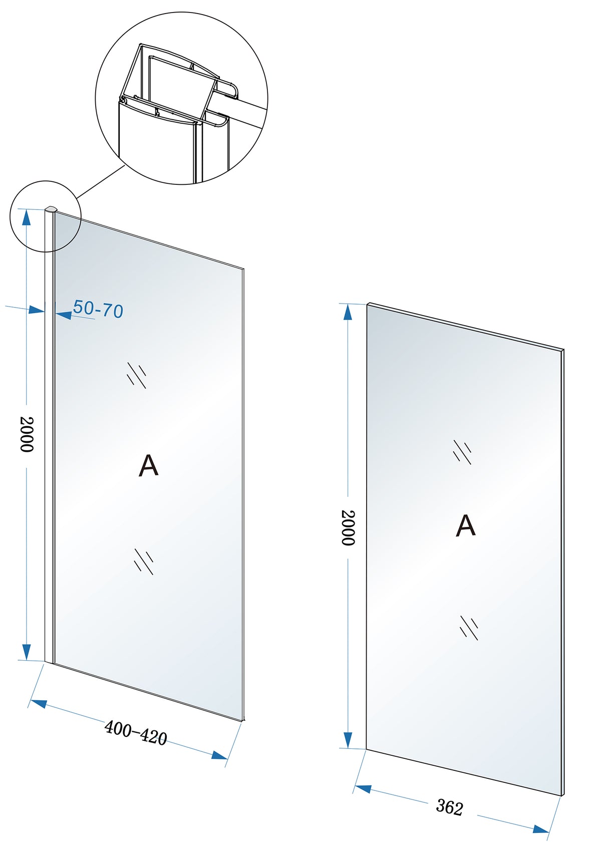 Eaucomfort zijwand met muurprofiel 400 x 2000 x 10 mm nano helder glas/chroom