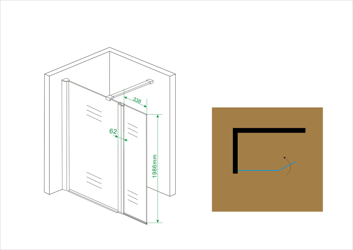 Eaucomfort zijwand draaibaar 400 x 2000 x 10 mm nano helder glas/chroom