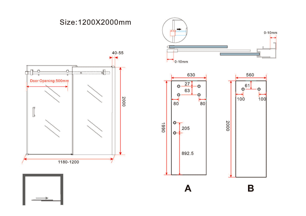 Eauslide nis schuifdeur 1200 x 2000 x 8 mm nano helder glas/chroom