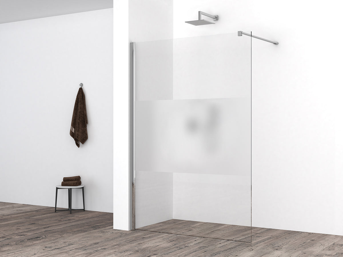 Eaucomfort inloopdouche 1600 x 2000 x 8 mm nano helder glas met melkglas middenband/chroom