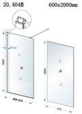 Eaueco inloopdouche 600 x 2000 x 8 mm nano helder glas/chroom