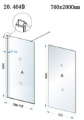 Eaueco inloopdouche 700 x 2000 x 8 mm nano helder glas/chroom