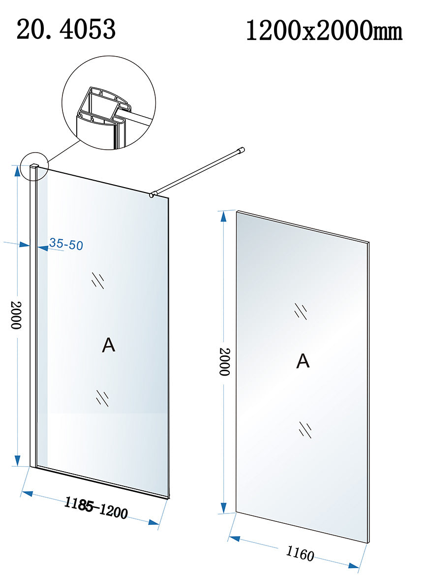 Eaueco inloopdouche 1200 x 2000 x 8 mm nano helder glas/chroom