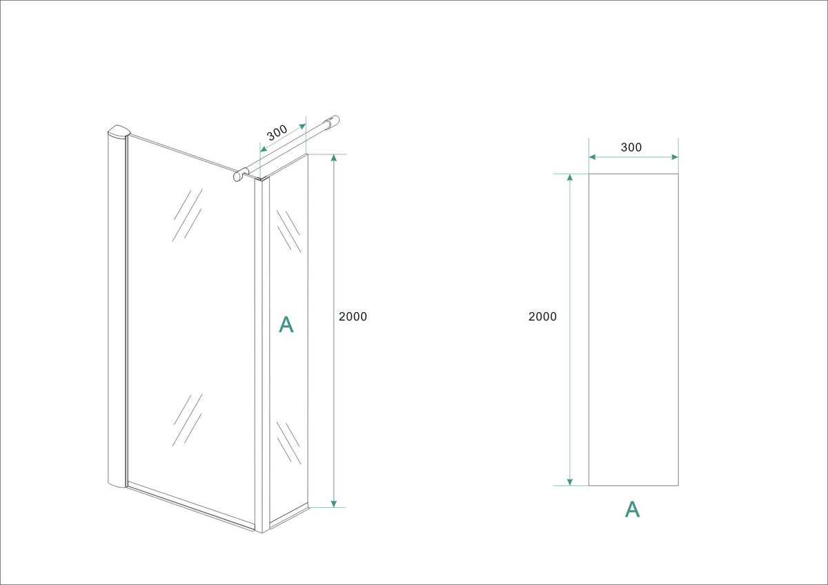 Eaueco zijwand met hoekprofiel 300 x 2000 x 8 mm nano helder glas/chroom