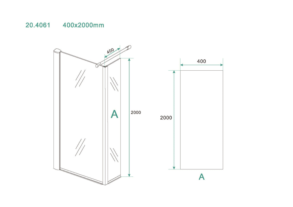 Eaueco zijwand met hoekprofiel 400 x 2000 x 8 mm nano helder glas/chroom