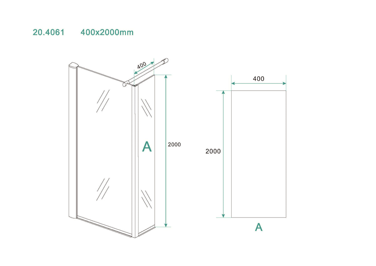 Eaueco zijwand met hoekprofiel 400 x 2000 x 8 mm nano helder glas/chroom
