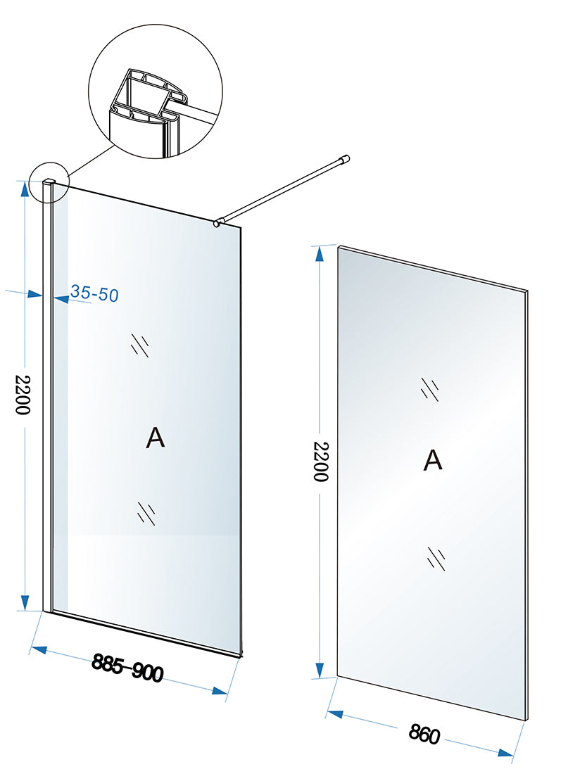 Eaueco inloopdouche 900 x 2200 x 8 mm nano helder glas/chroom