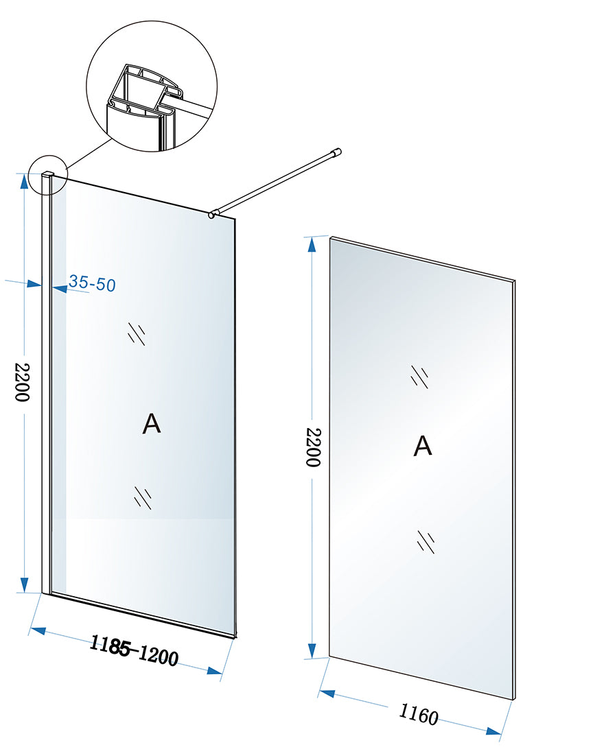 Eaueco inloopdouche 1200 x 2200 x 8 mm nano helder glas/chroom