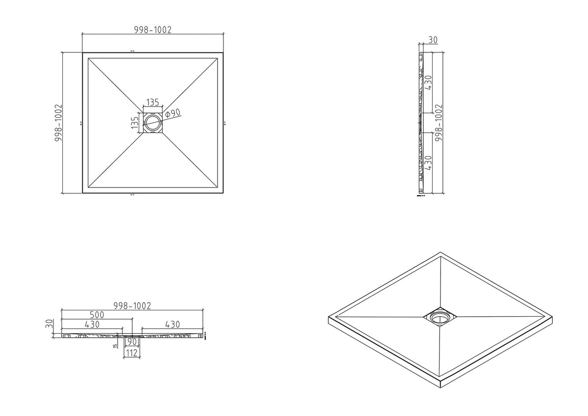 Eaustonea douchebak antislip composiet 1000 x 1000 x 30 mm inkortbaar beige
