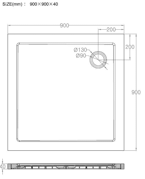 Eauluxe douchebak smc vierkant 900x900x40 wit