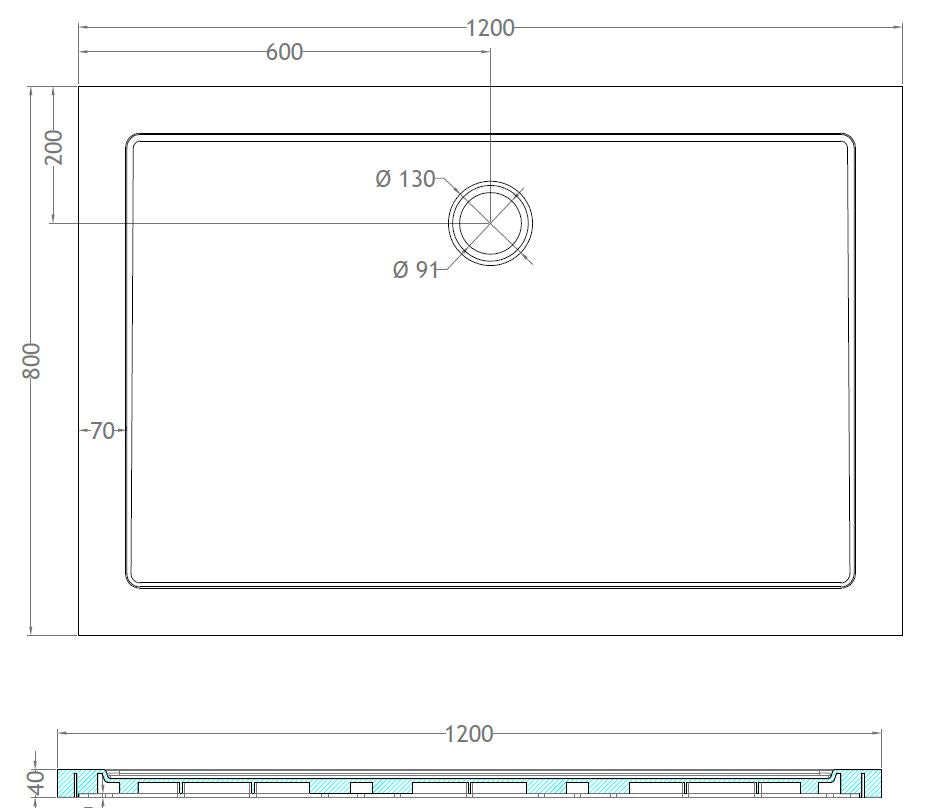 Eauluxe douchebak SMC rechthoek 120x80x4 cm wit