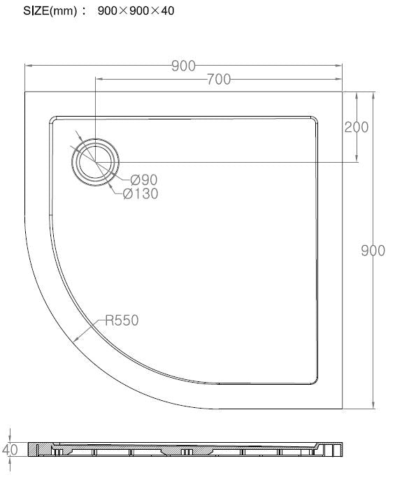Eauluxe douchebak SMC 1/4 rond 900x900x40 inbouw wit