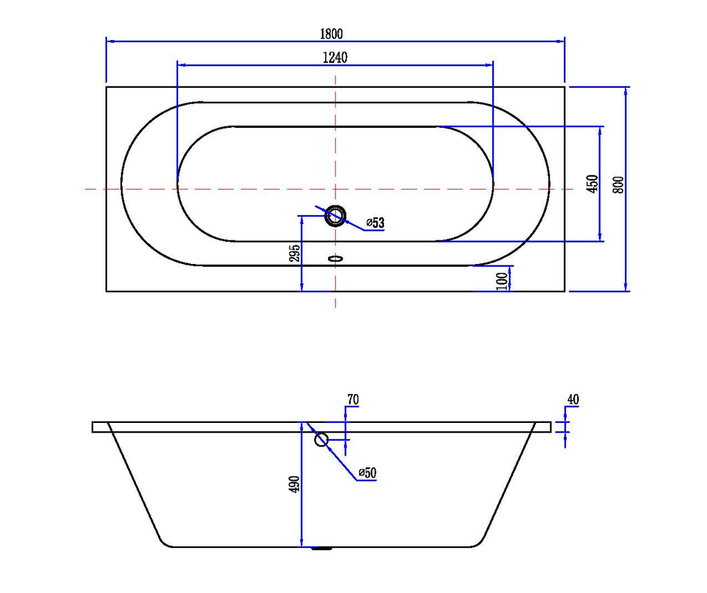 Eauportus rd inbouw duo ligbad 180x80x49 cm mat wit