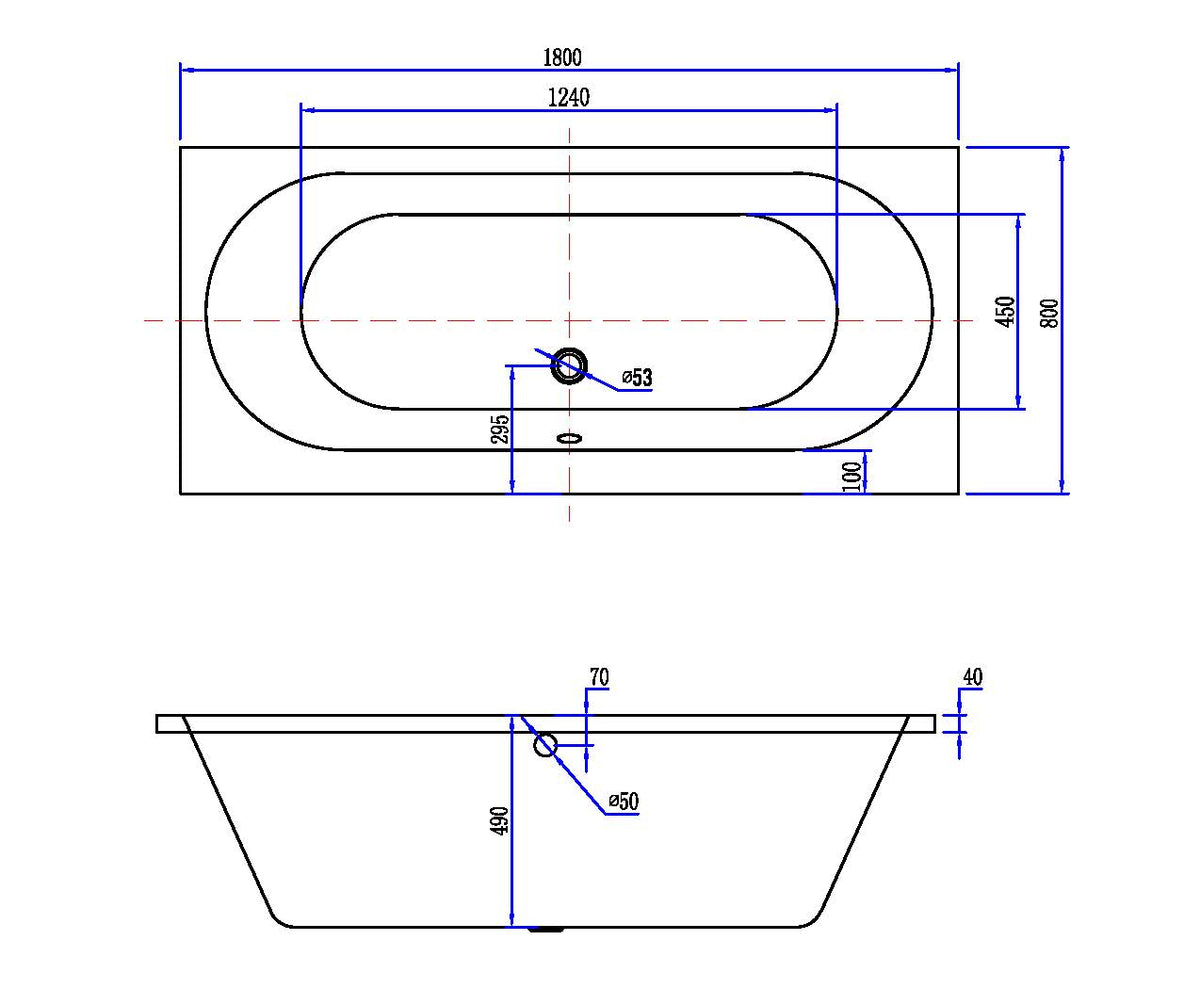 Eauportus rd inbouw duo ligbad 180x80x49 cm mat wit