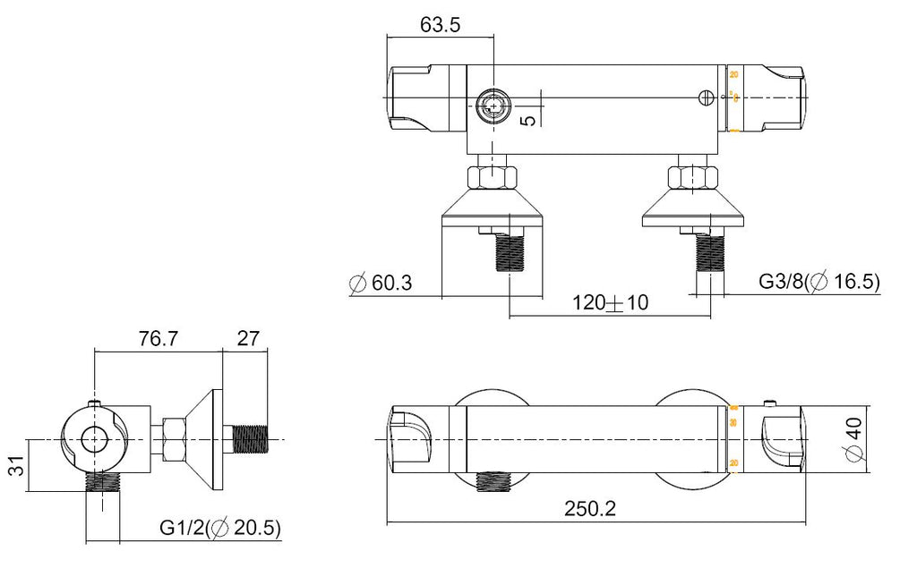 Eauuniversele thermostatische douchemengkraan 12cm chroom