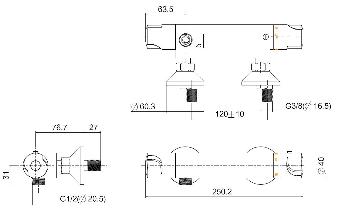 Eauuniversele thermostatische douchemengkraan 12cm chroom