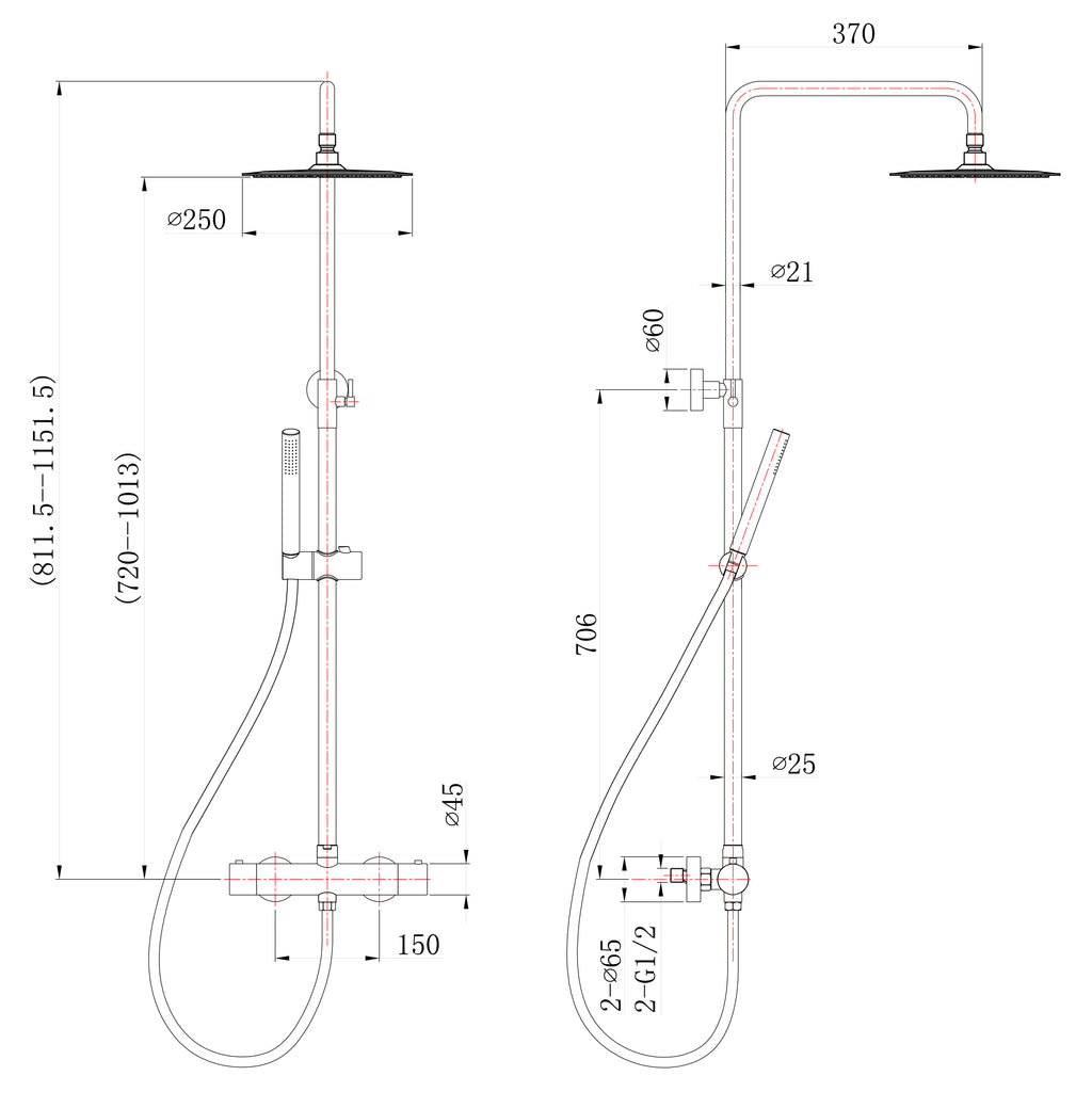 Eau304 thermostatische regendoucheset opbouw geborsteld rvs