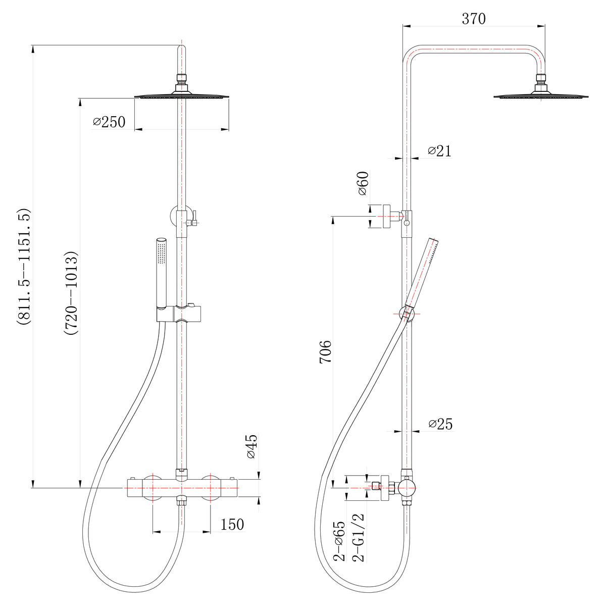 Eau304 thermostatische regendoucheset opbouw geborsteld rvs