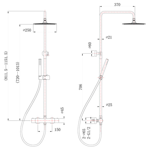 Eau304 thermostatische regendoucheset opbouw geborsteld rvs