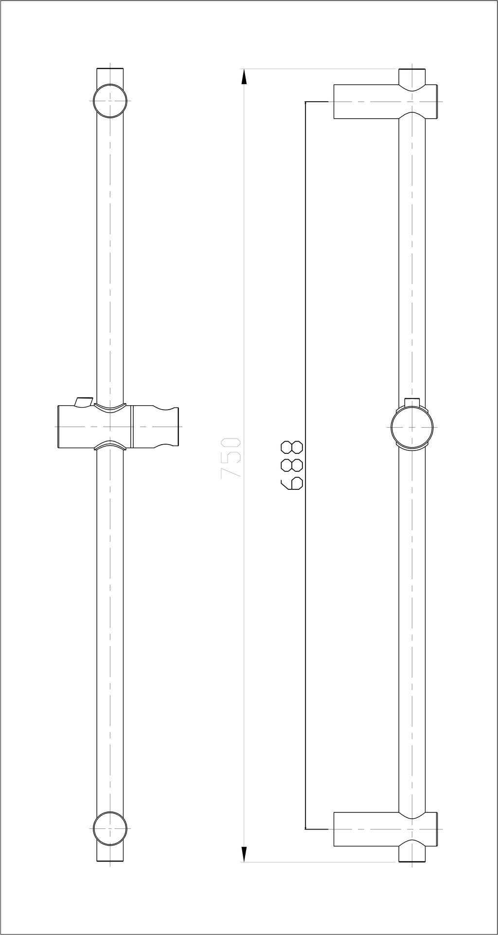 Eau304 glijstang 75 cm geborsteld rvs