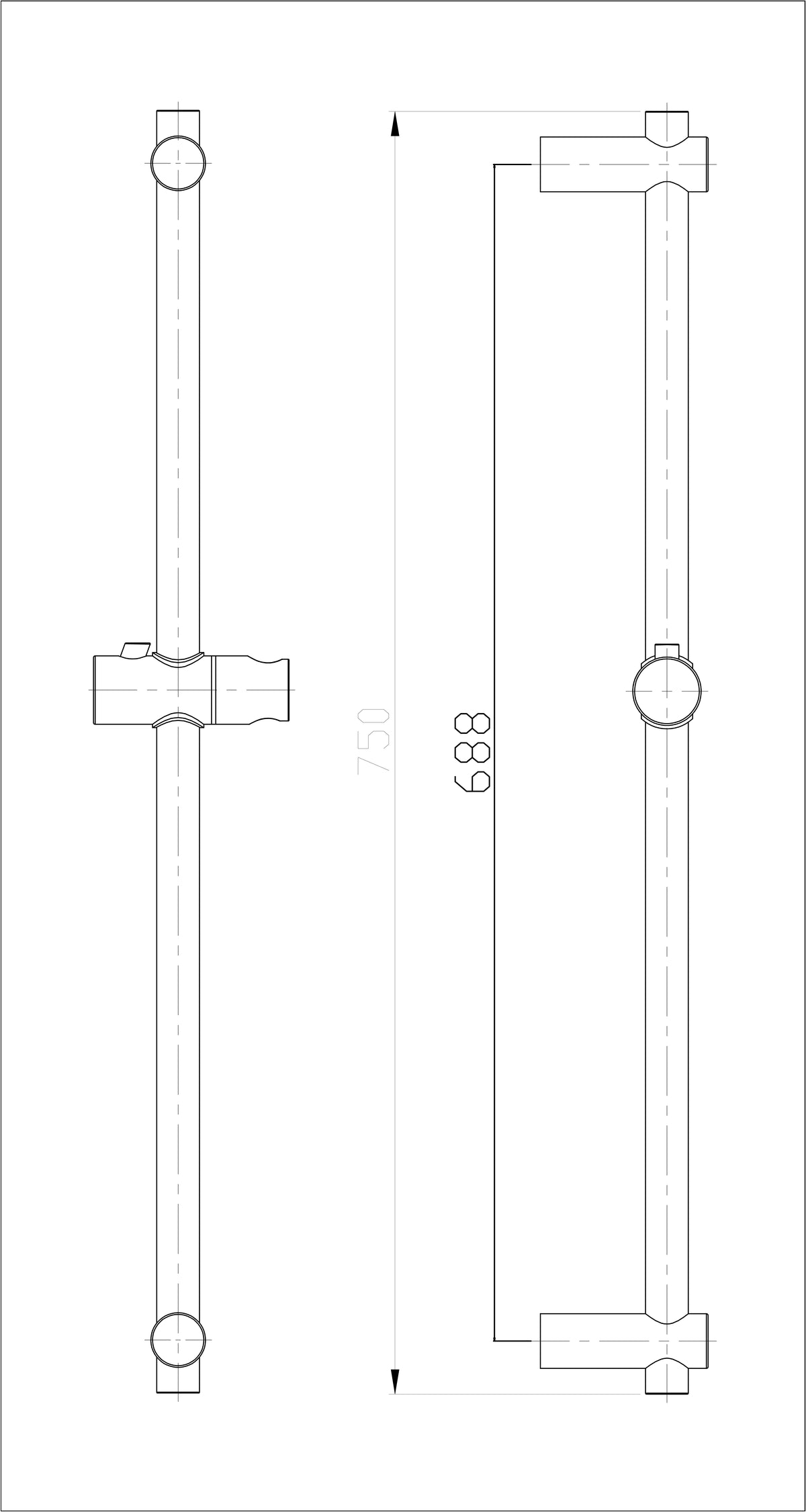 Eau304 glijstang 75 cm geborsteld rvs
