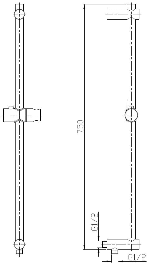 Eau304 glijstang met wateruitgang 75 cm geborsteld rvs