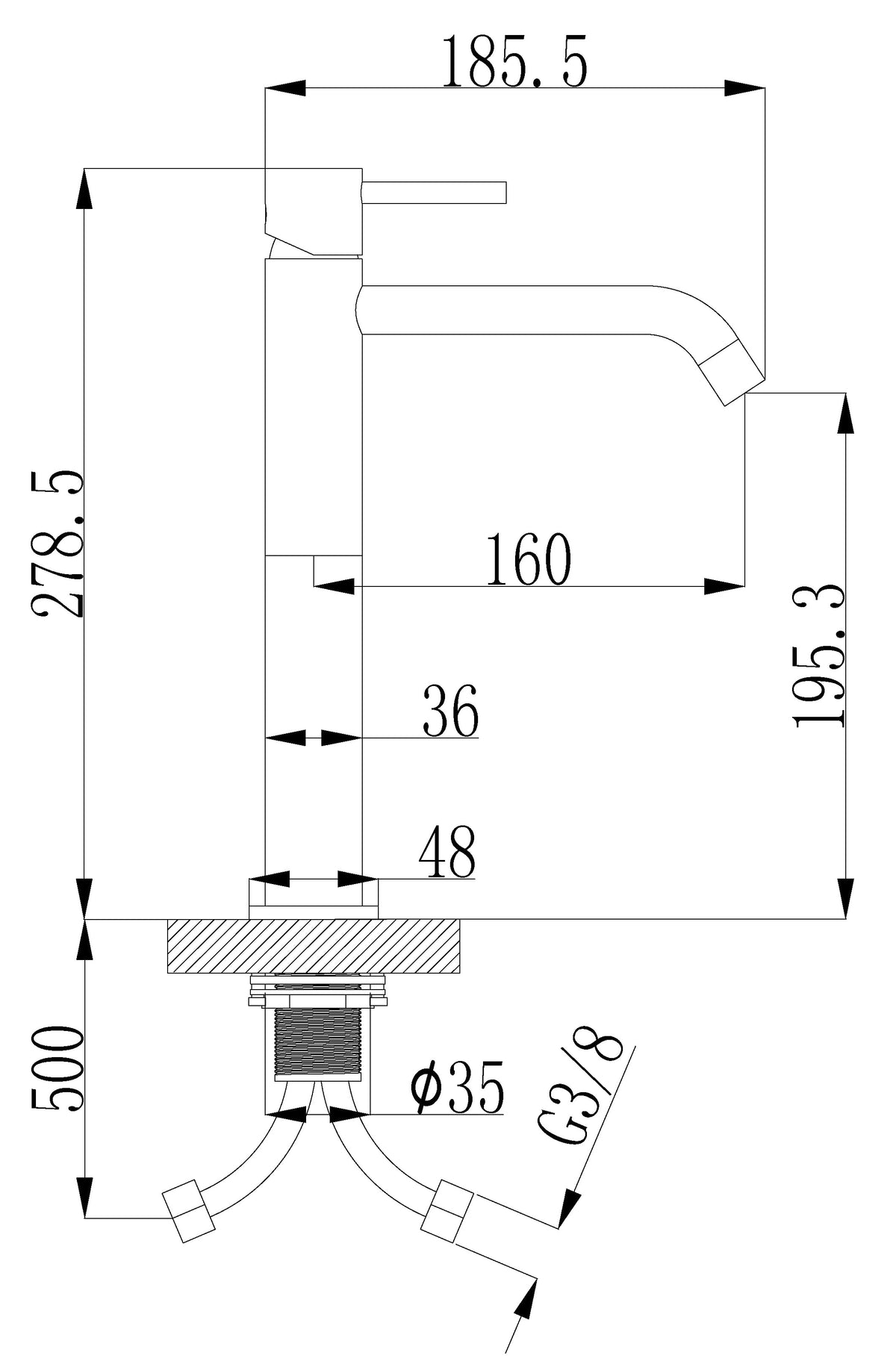 Eaustyle xl wastafelkraan hoog geborsteld messing pvd