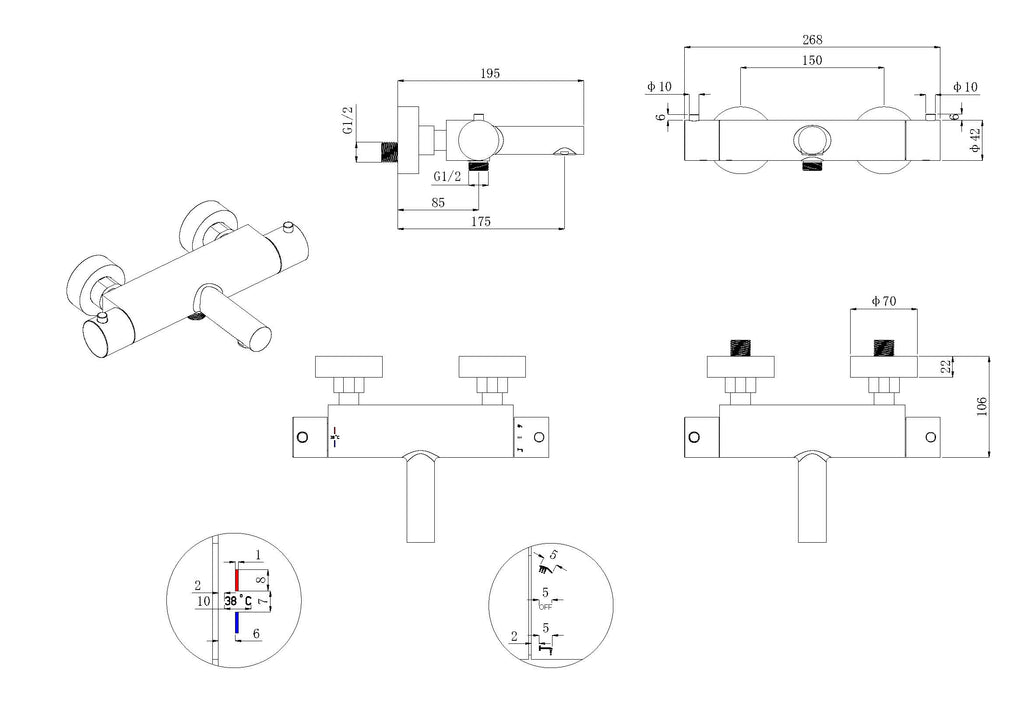 Eaustyle thermostatische badmengkraan cooltouch mat zwart