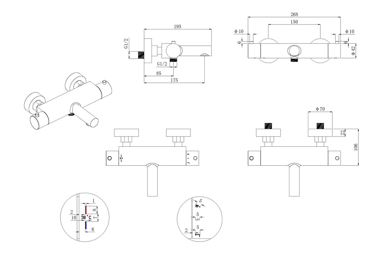 Eaustyle thermostatische badmengkraan cooltouch mat zwart