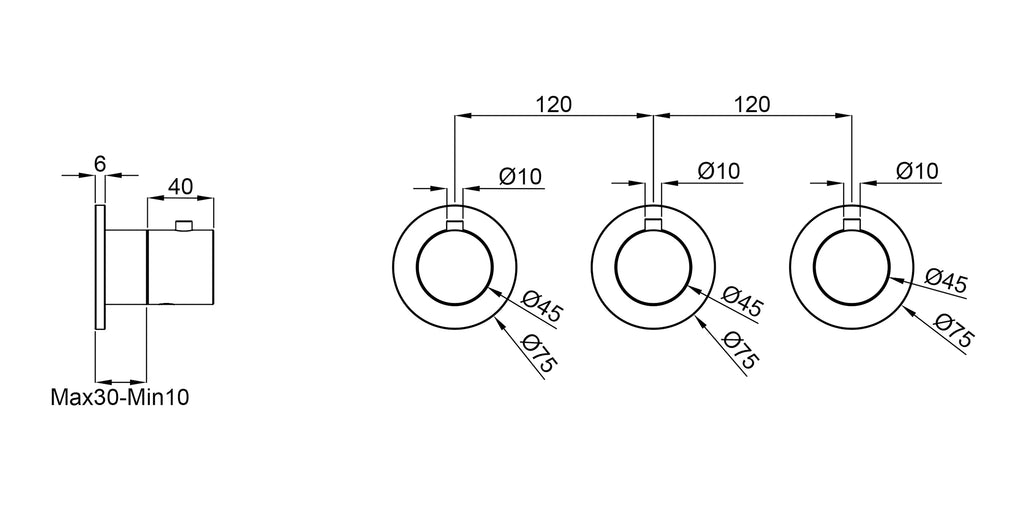 Eaucaral afbouwdeel thermostatische douchekraan met 2 stopkranen gunmetal PVD