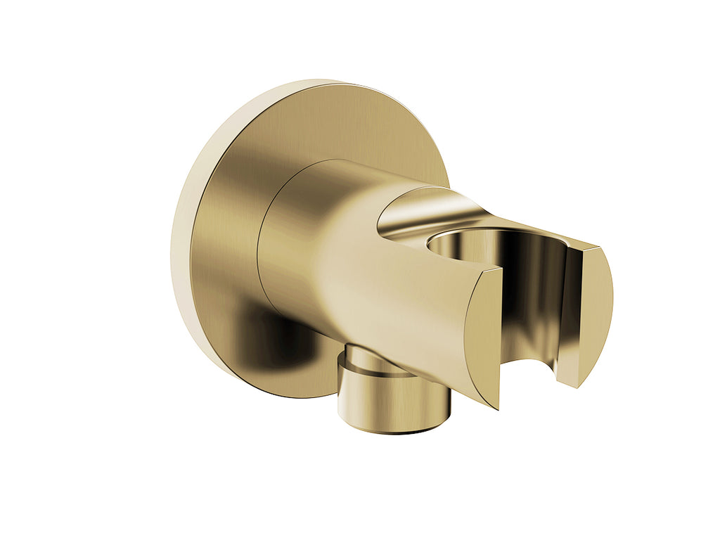 Eauunimatch wandaansluitbocht met handdouchehouder rond 1/2" geborsteld messing pvd