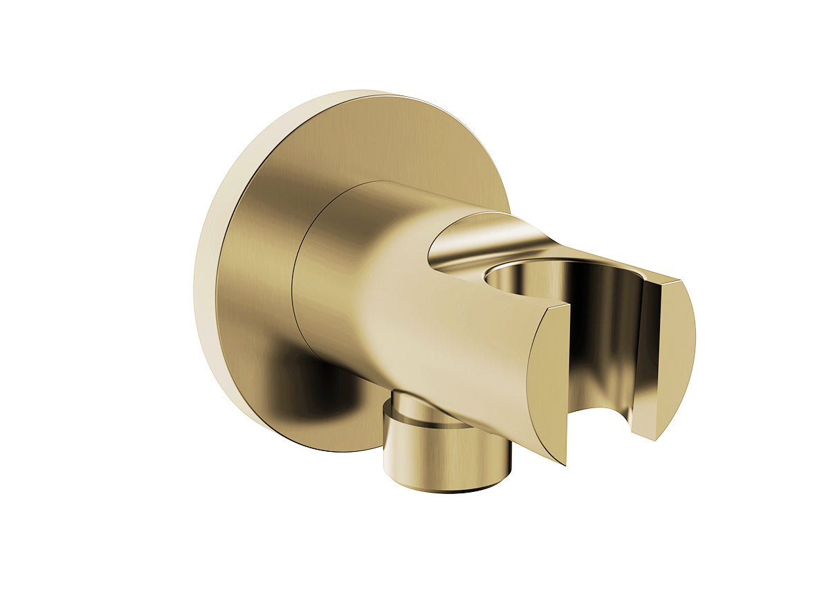 Eauunimatch wandaansluitbocht met handdouchehouder rond 1/2" geborsteld messing pvd