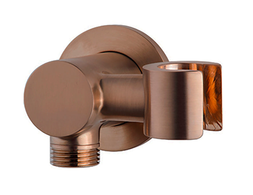 Eauunimatch wandaansluitbocht met kantelbare handdouchehouder rond 1/2" geborsteld brons koper pvd