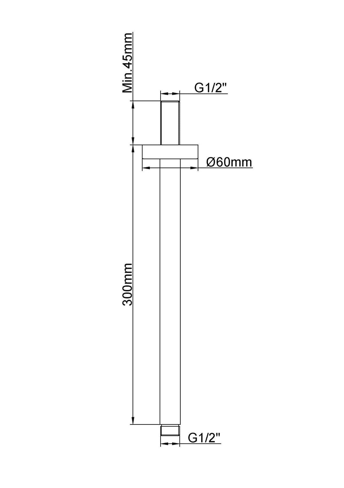 Eauunimatch douchearm met plafondbevestiging 30 cm geborsteld brons koper pvd