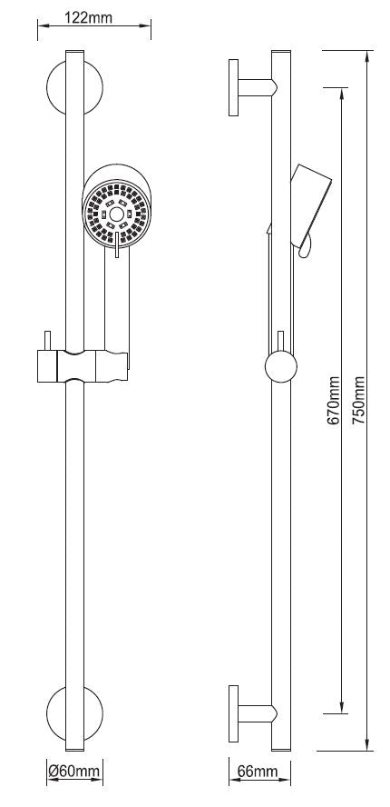 Eauunimatch cadans glijstangset compleet met handdouche 3 standen ø 8 cm mat zwart