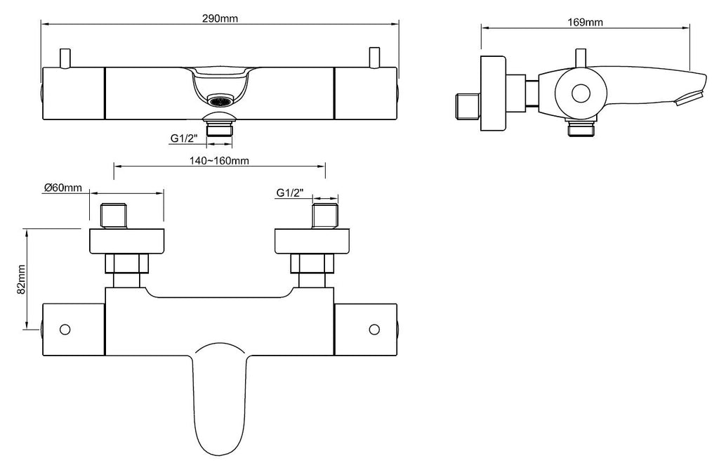 Eaucaral thermostatische badmengkraan mat zwart