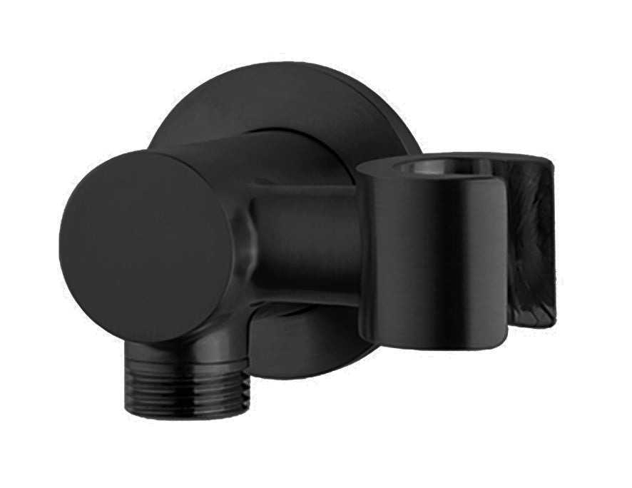 Eauunimatch wandaansluitbocht met kantelbare handdouchehouder rond 1/2" mat zwart