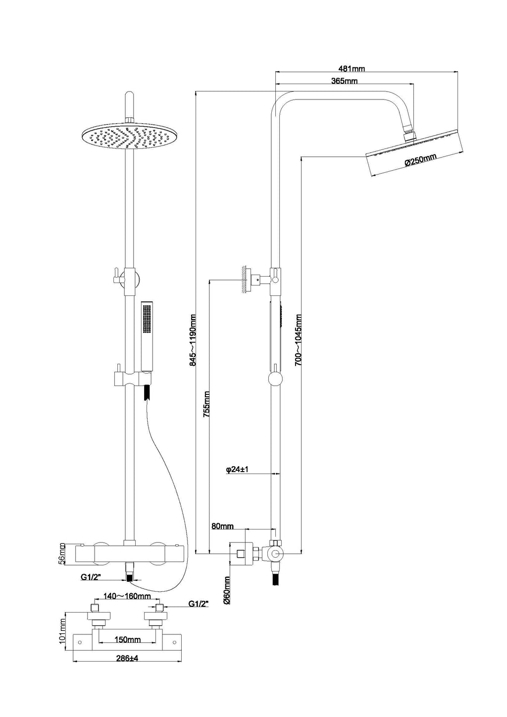 Eaucaral thermostatische regendoucheset opbouw geborsteld brons koper pvd