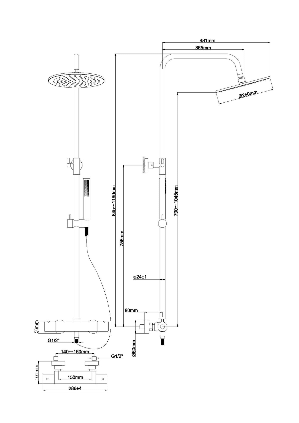 Eaucaral thermostatische regendoucheset opbouw geborsteld brons koper pvd